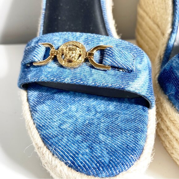 NWT Versace120mm Barocco-denim wedge espadrilles size 38 - Picture 5 of 8